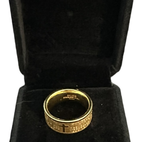 Stainless Steel Gold Our Father Ring Size 6 - Picture 3 of 7